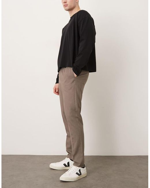 ASOS Natural Smart Flannel Pull On Tapered Trousers for men