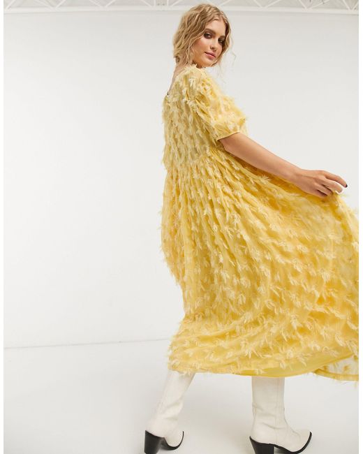 Sister Jane Yellow Oversized Mdi Smock Dress With Full Skirt