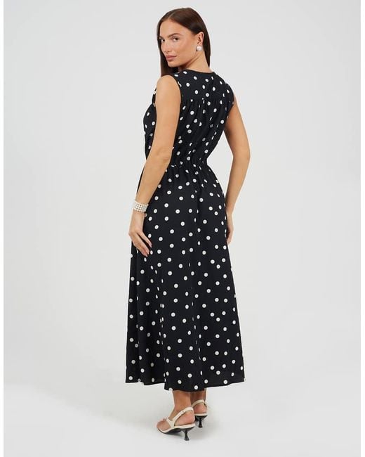 Brave Soul Black Polka Dot Sleeveless Maxi Dress With Front Tie