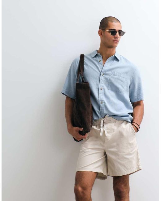 ASOS Black Wide Linen Blend Shorts for men