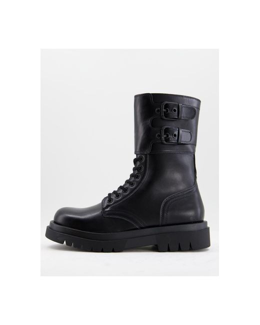 truffle collection chunky lace up boots in black