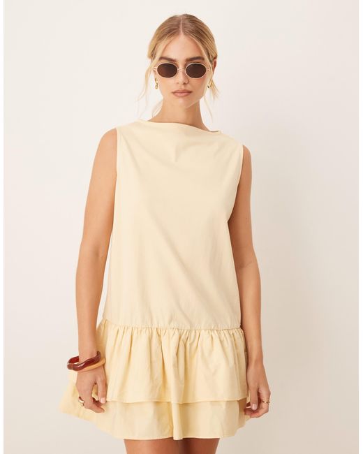 ASOS Natural Dropped Waist Poplin Mix Oversized Mini Dress