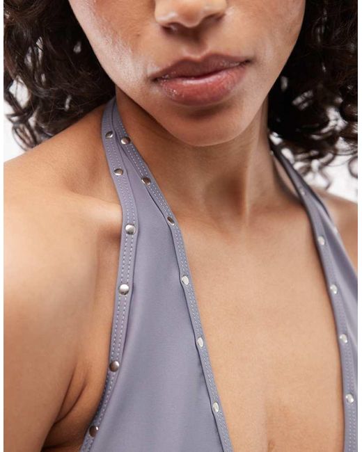 Collusion Blue Stud Trim Triangle Bikini Top