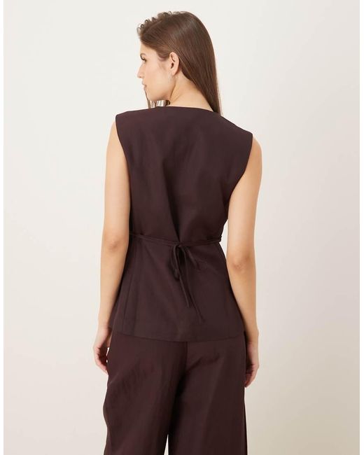 Mango Purple Cherry Sleeveless V-neck Waistcoat Co-ord With Tie Detail