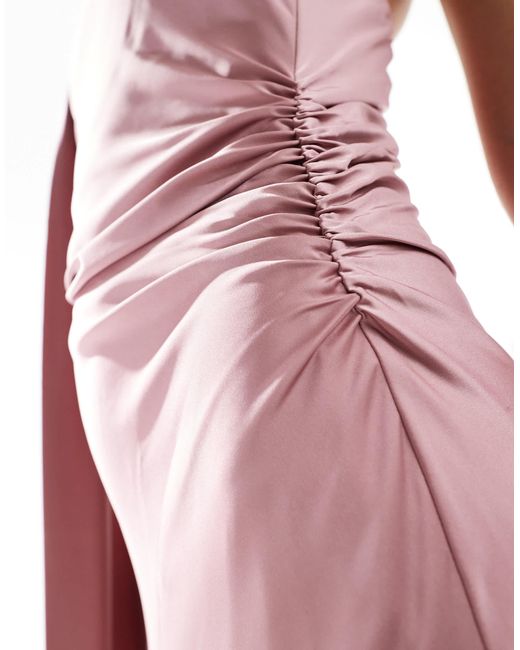 TFNC London Pink – bridesmaid – asymmetrisches maxikleid aus satin mit schalkragen