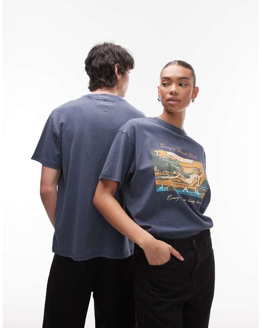 Tommy Hilfiger Uniseks T-Shirt Met Beach Club-Print in het Blue
