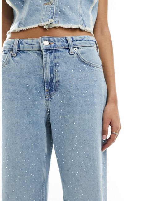 ONLY Blue Cobain Wide Leg Rhinestone Detail Jeans Co-ord