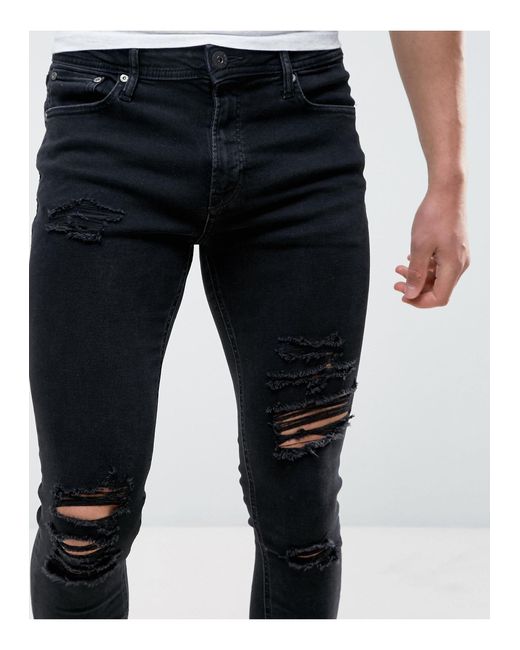 Vaqueros pitillo con lavado negro y roturas liam Jack \u0026 Jones de Denim de  color Negro para hombre | Lyst