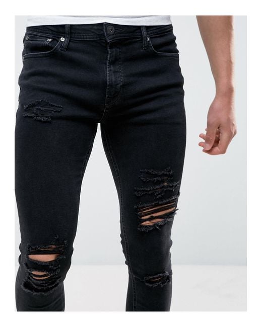 Jack & Jones – intelligence liam – eng geschnittene jeans mit zierrissen in  Schwarz für Herren | Lyst DE