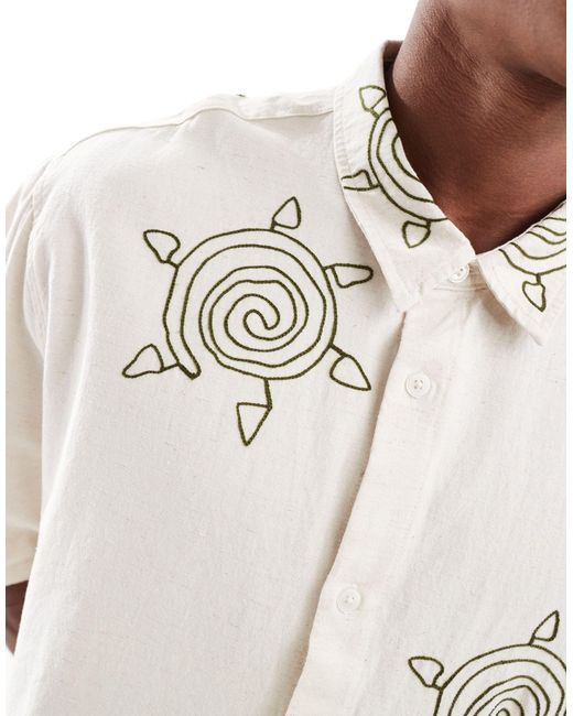 Bershka White Boxy Fit Embroidered Shirt for men