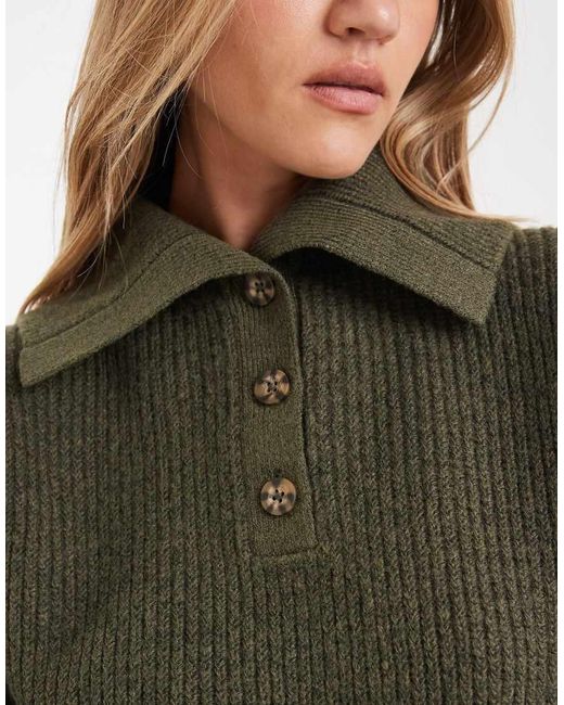 ASOS Green Sailor Collar Fisherman Rib Jumper