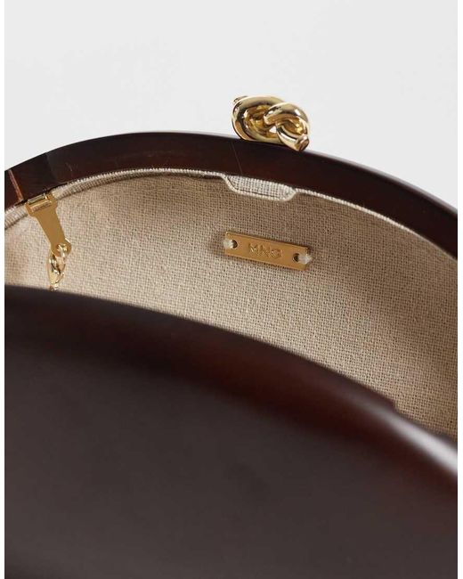 Mango Brown 100% Wood Oval Clutch Bag With Detatchable Chain