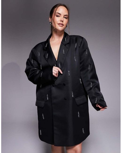 ASOS Black Curve Oversized Blazer Dress With Beaded Fringe
