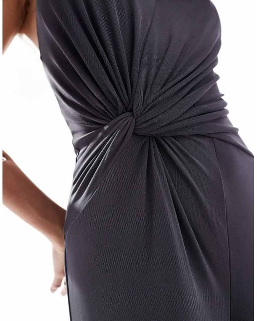 ASOS Blue Mesh Twist Bust Detail Halter Jumpsuit With Tie Back Neck