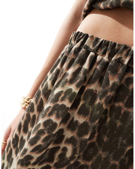 ASOS Multicolor Linen Leopard Maxi Skirt Co Ord