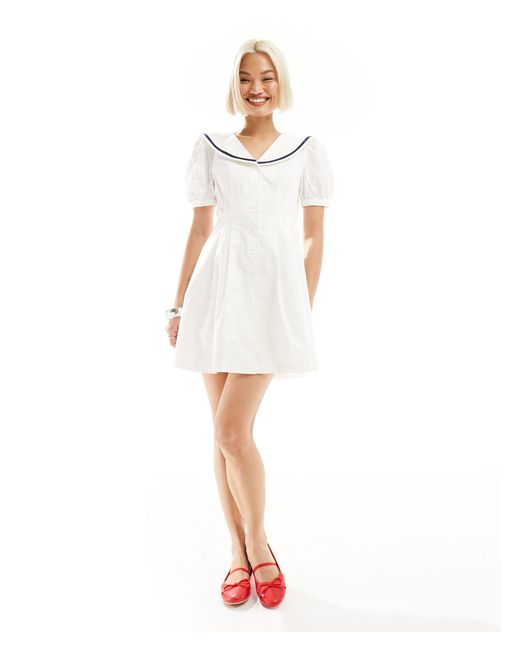Urban Revivo White Sailor Collar Mini Smock Dress
