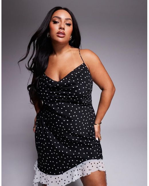 Vestido Corto De Corte Al Bies Con, Cuello Desbocado Y Bajo En Contraste De Asos Design Curve-Negro ASOS de color Black
