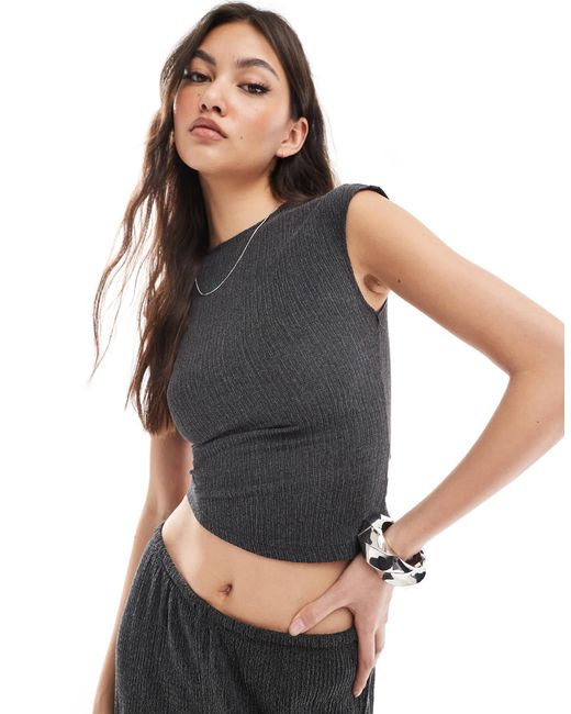 Pull&Bear Gray Textured Asymmetric Hem Top Co-ord
