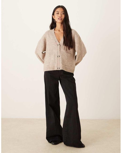 Gina Tricot Natural Relaxed Knitted Cardigan With Pockets