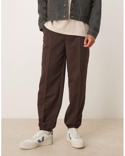ASOS Natural Smart Straight Leg Trouser With Part Elastic Waistband And Cuff for men