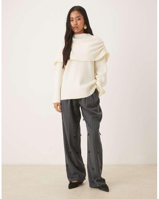 Pretty Lavish Natural Knitted Exaggerated Collar Relaxed Jumper