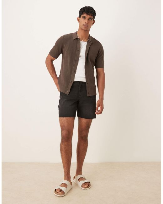 ASOS Natural Mid Length Slim Denim Shorts for men