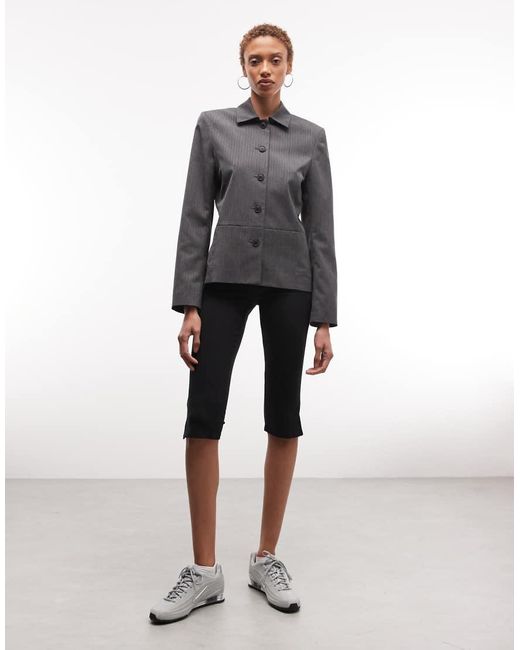Weekday Gray Fitted Linen Look Button Up Jacket