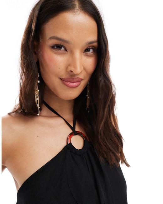 Miss Selfridge Black O Ring Ruffle Split Front Top