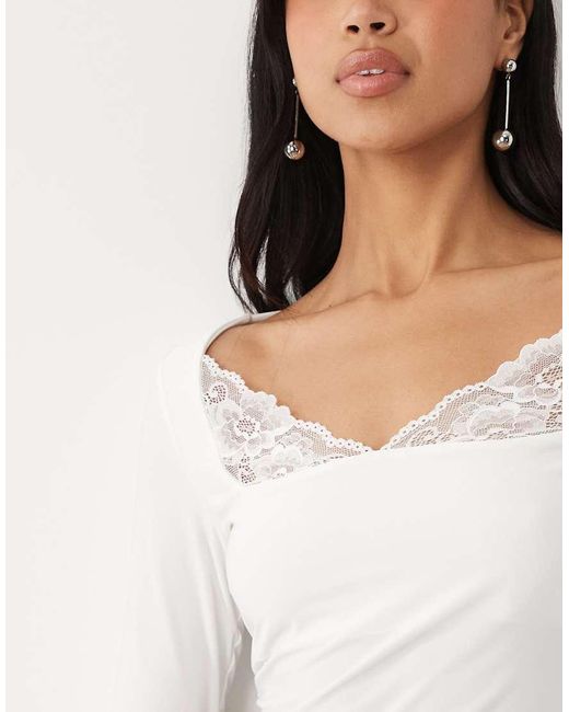 ASOS White Long Sleeve Top With Lace Inserts