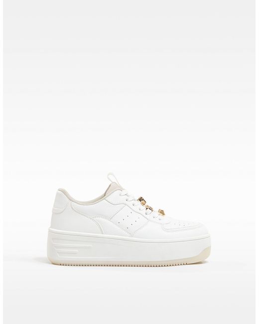 Bershka Platform Retro Trainer With Bejewelled Lace in White | Lyst