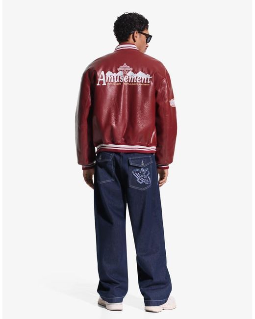 Bershka Red Printed Leather Effect Jacket for men