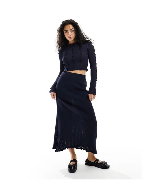ASOS Blue Knitted Maxi Skirt With Frill And Seam Detail Co-ord