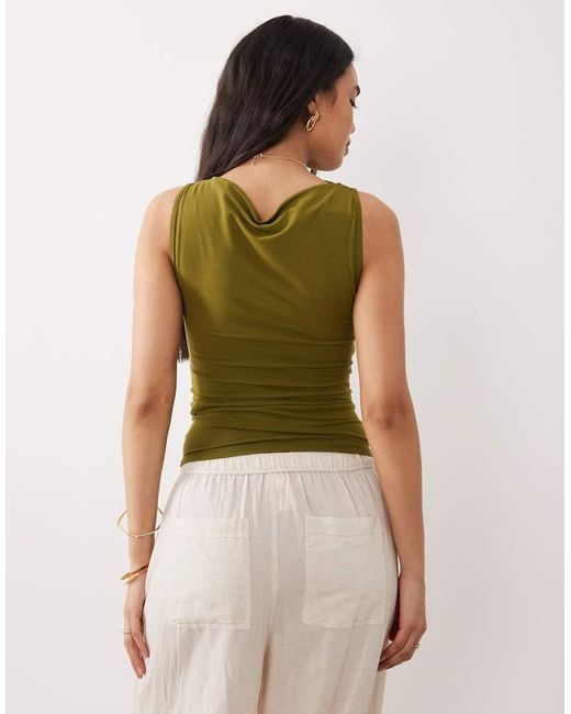 Miss Selfridge Green Ruched Front Slash Neck Top