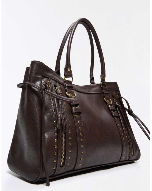 Bershka Brown Zip And Stud Bag