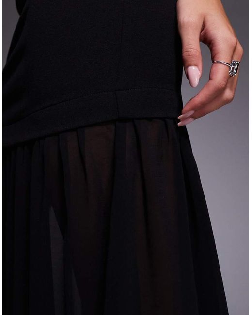New Look Black Sheer Hem Sleeveless Midi Dress