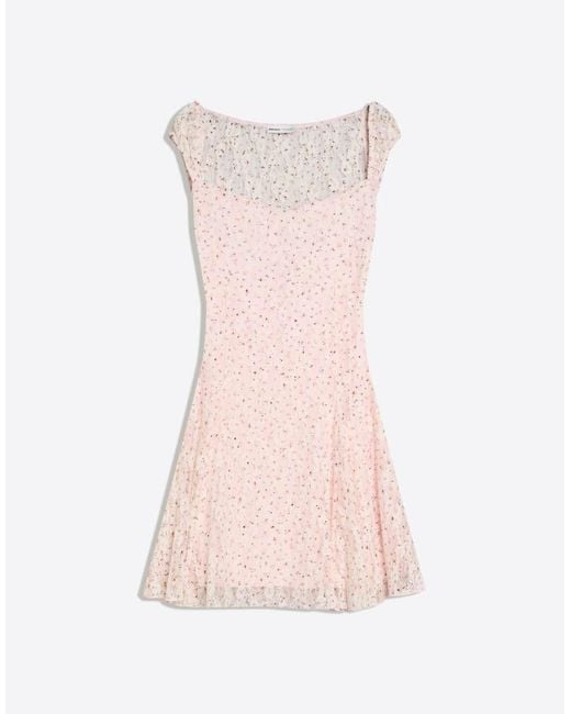 Bershka Pink Mini Lace Print Dress