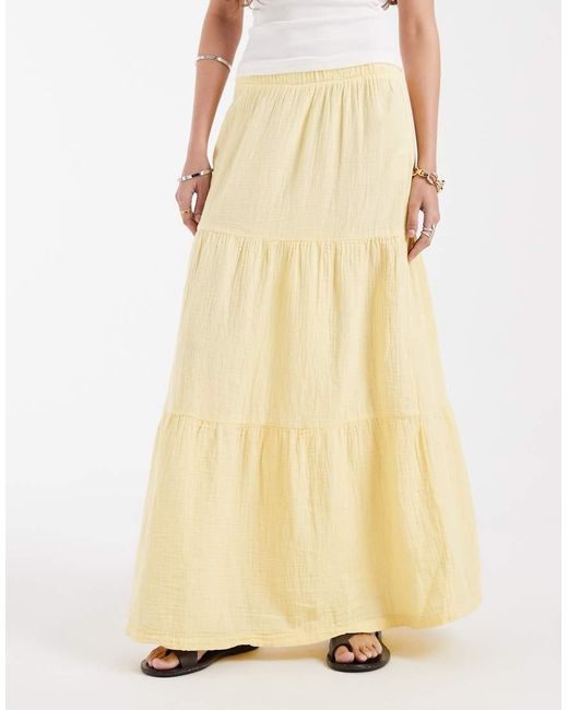 Pieces Natural Boho Tiered Maxi Skirt