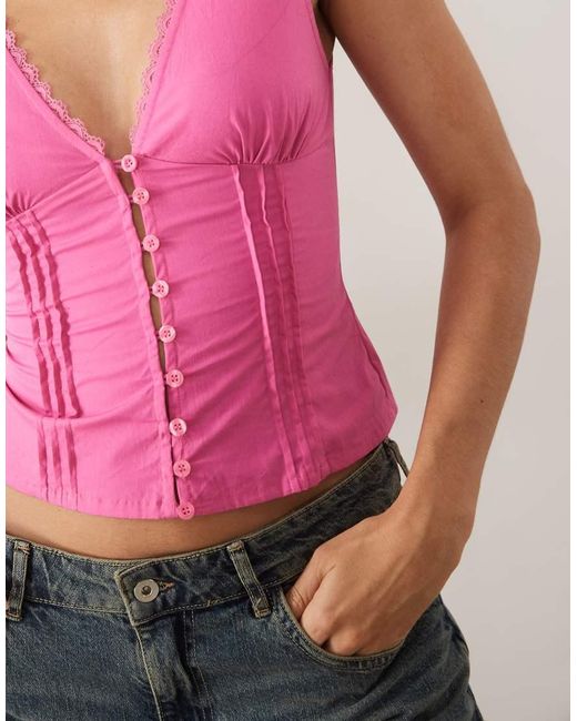 Motel Pink Lasily Sleeveless Corset Poplin Top