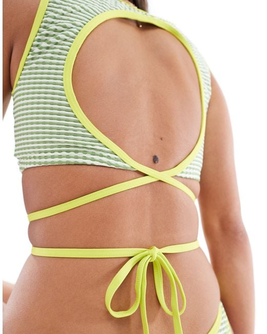 Speedo Green Flu3nte Gingham Wrap Bikini Top