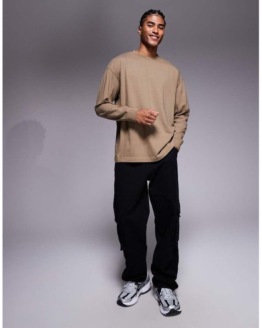 ASOS Oversized T-Shirt Van Zware Stof Met Lange Mouwen En Boorden in het Gray voor heren