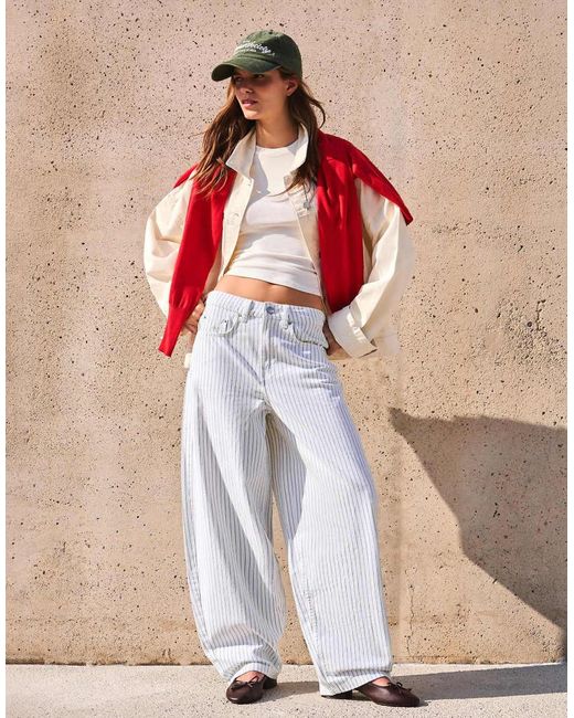Bershka White Balloon Stripe Trousers