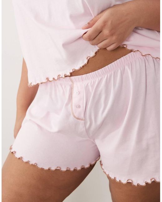 ASOS Pink Asos Design Curve Embroidered Siesta Slogan Short Sleeve Tee And Short Pyjama Set With Lettuce Edge