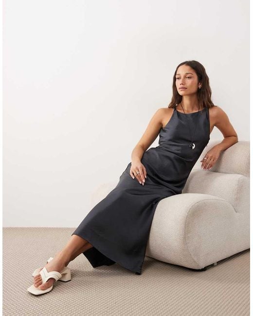 Jdy Blue High Neck Satin Maxi Dress