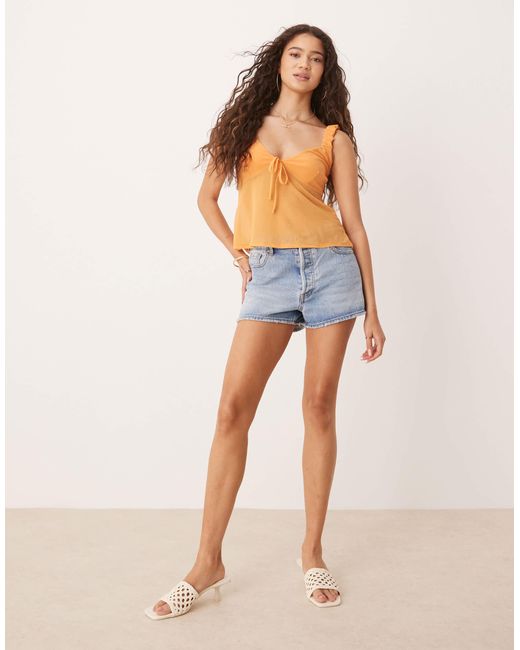 ASOS Blue Mesh Cami Top With Bow Detail