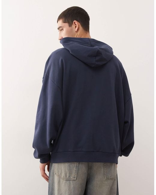 Collusion Blue Boxy Oversized Logo Hoodie With Piping for men