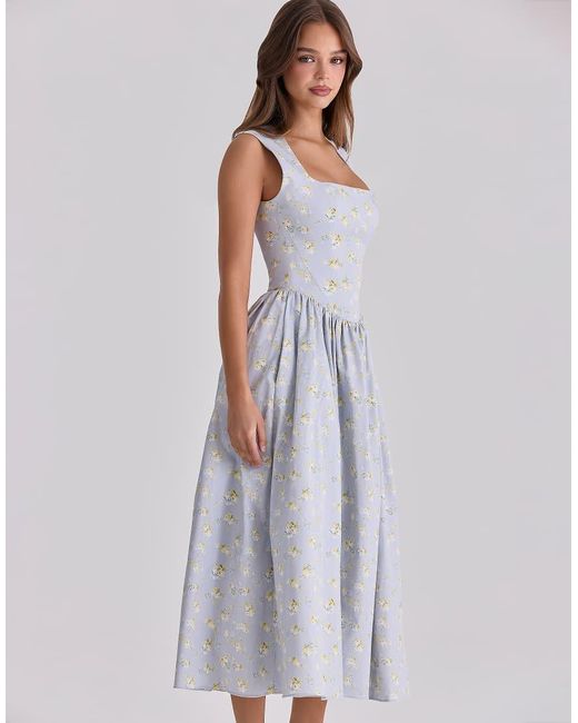 House Of Cb Purple Emmy Wildflower Print Cotton Midi Sundress