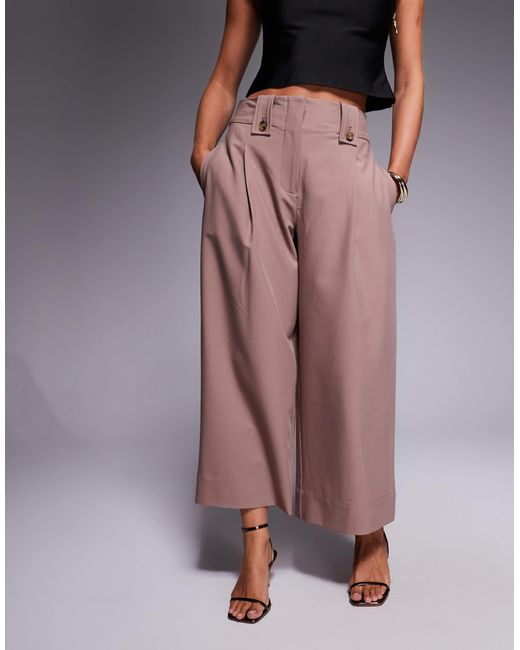 ASOS Brown Petite Tailored Cropped Pants With Tab Waist Detail