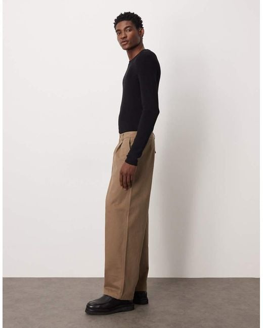 ASOS Brown Loose Straight Faux Suede Trousers With Pleats for men