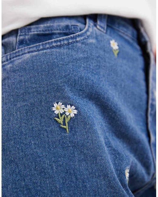 Pieces White Floral Embroidered Denim Shorts