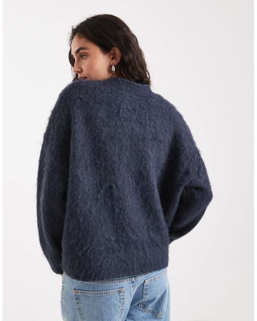 ASOS Blue Knitted Brushed Boxy Pocket Cardigan